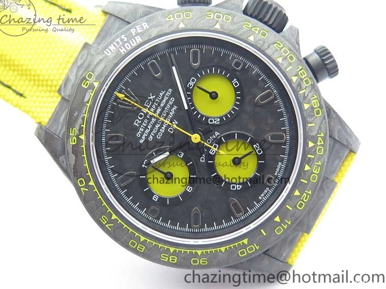 0102 Supportive Daytona DIW Carbon Case and Bezel Black Yellow Dial on Yellow Nylon Strap A 3220